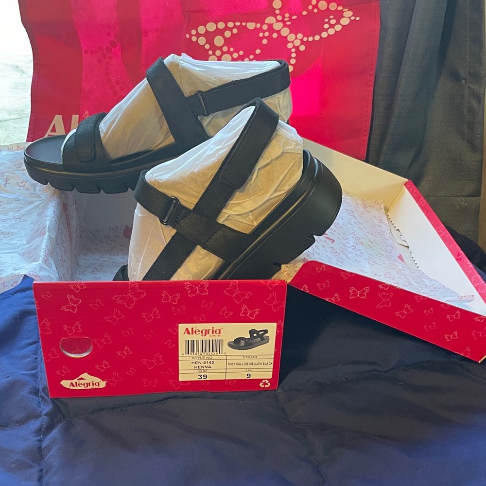 Alegria Black Strappy Platform Sandals